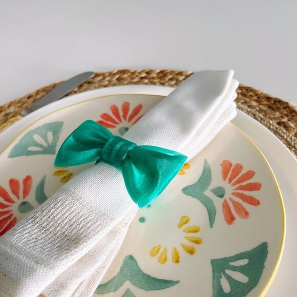 Stylish Bow Napkin Rings – Medium Green - Handmade - Wedding Party Event Planner - Picture 3 of 11
